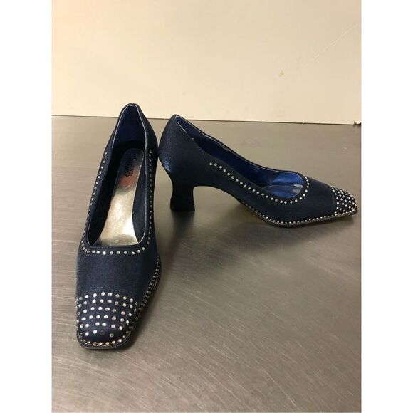 Valenti Franco Womens Blue Nylon Heels with Rhinestones Size 6M - Picture 4 of 15